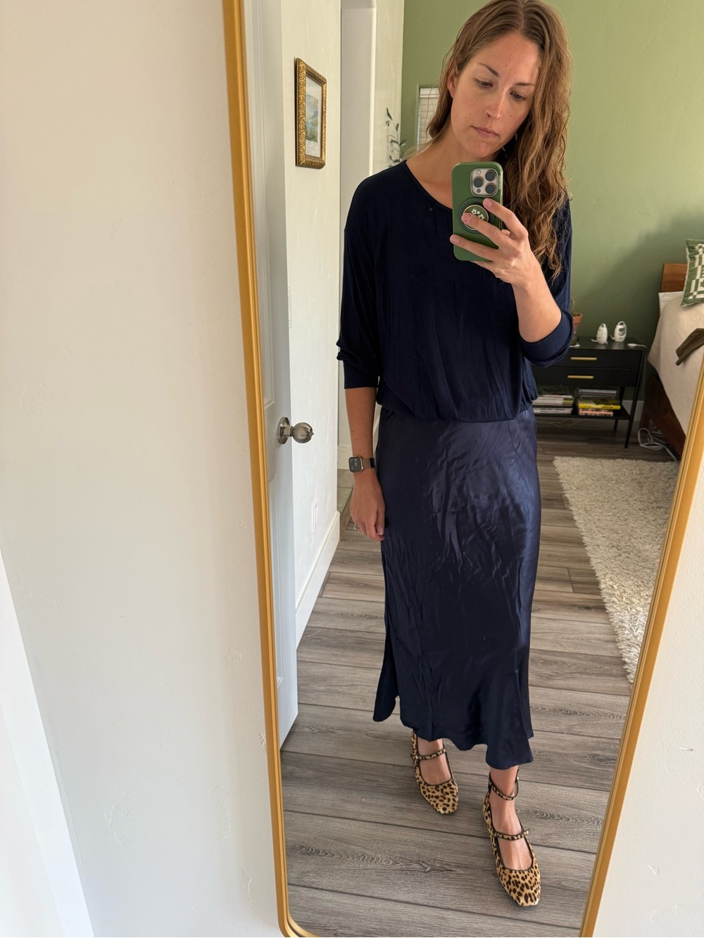 Michael Stars Navy Nadia Mixed Fabric Satin Dress